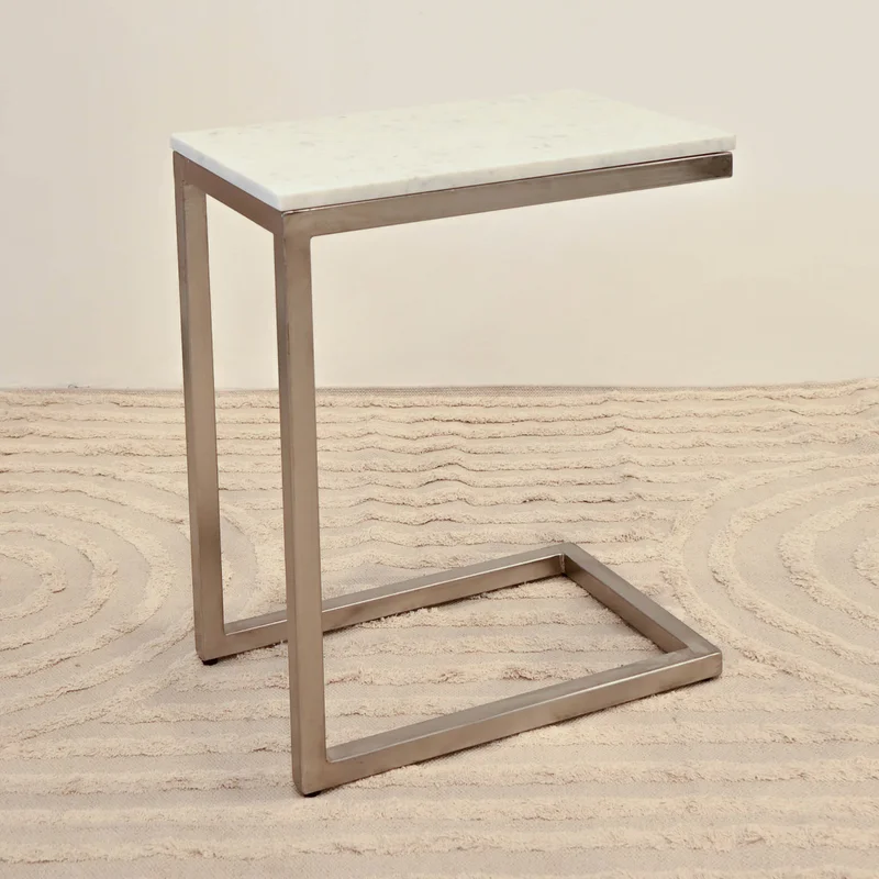 Home Carving Iron White Marble Rectangular End Table